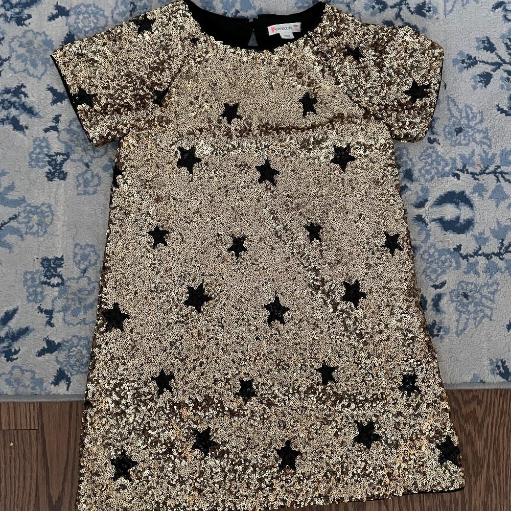 NEW, NWOT J. Crew Crewcuts Girls' Allover Sequin Dress with Stars; gold, 5T